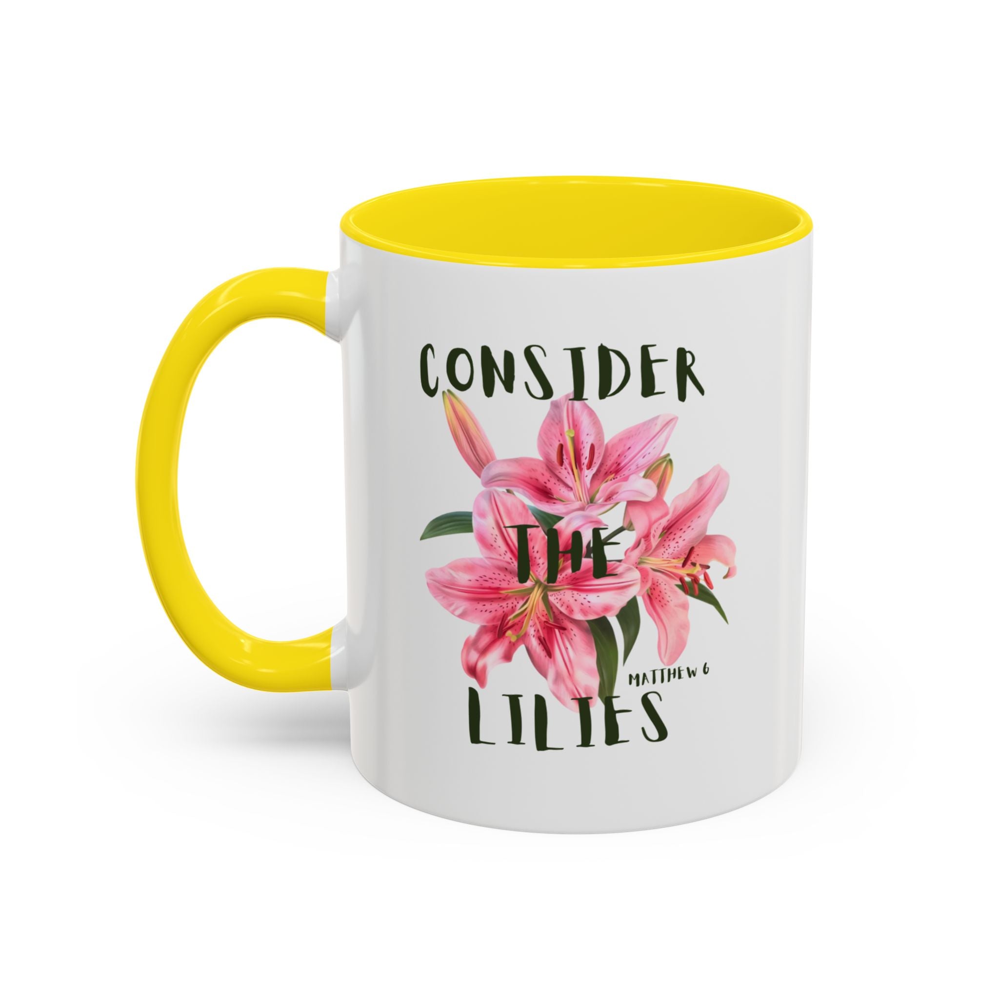 Floral Accent Coffee Mug — Pink Interior (11/15oz)