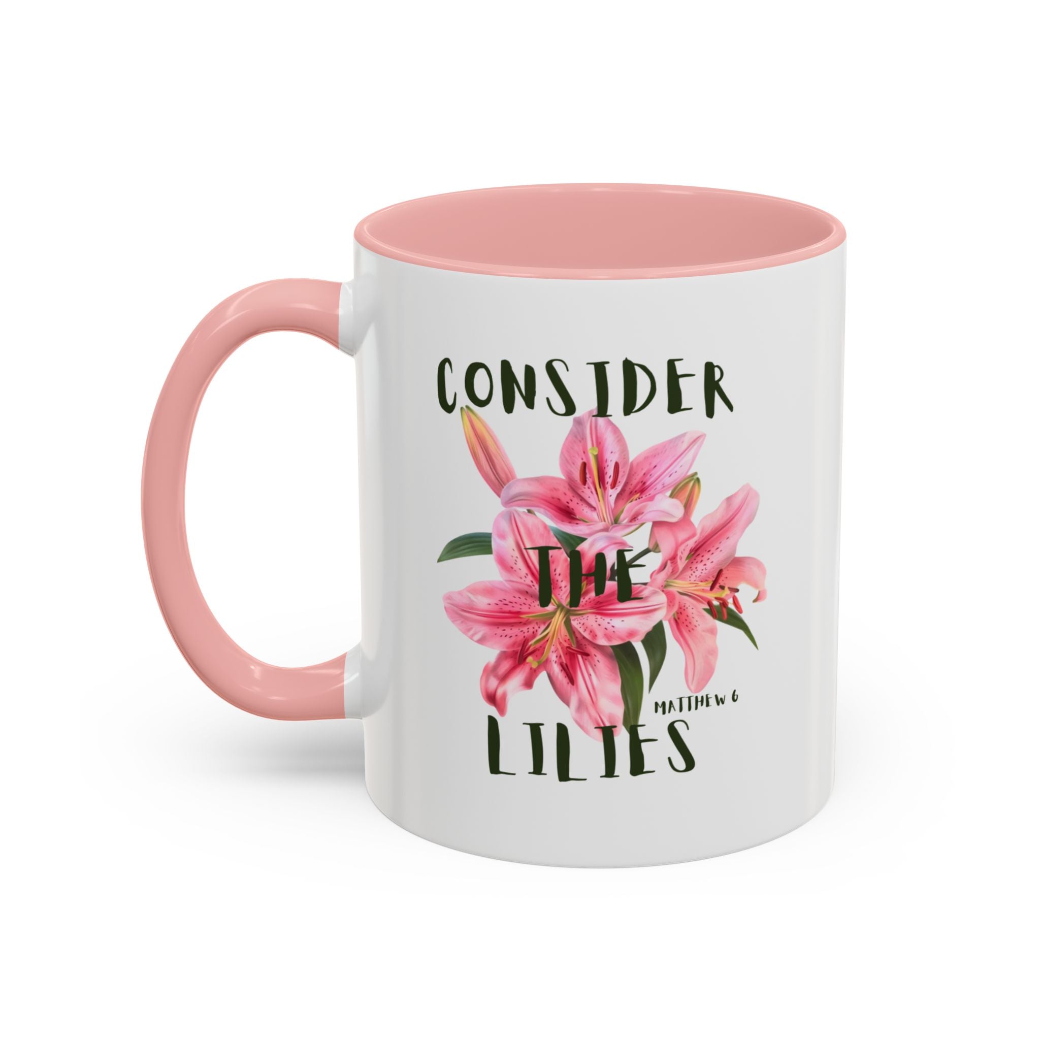 Floral Accent Coffee Mug — Pink Interior (11/15oz)