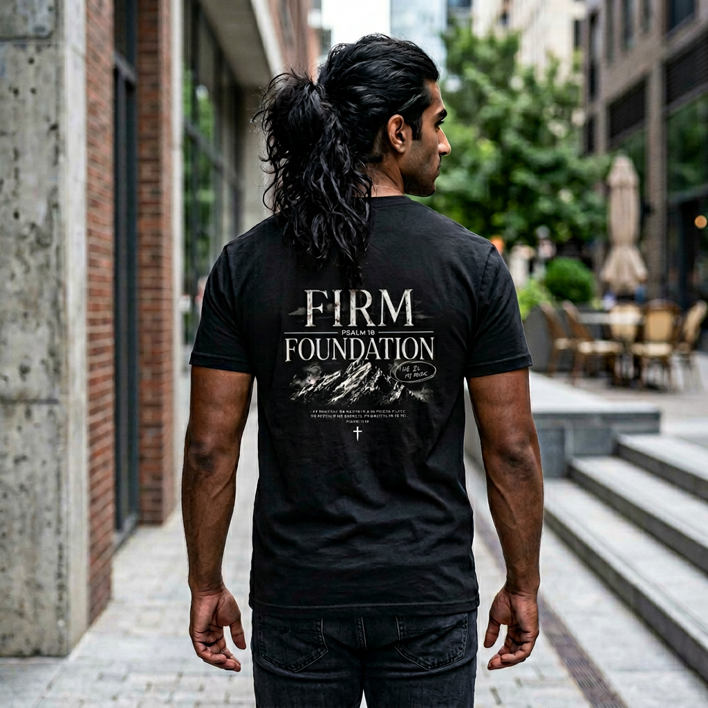 Firm Foundation T-Shirt — Christian Faith Graphic Tee (Psalm 18)